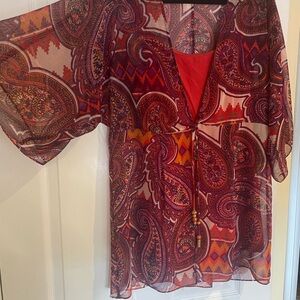 CAbi Red Paisley Sheer Blouse
